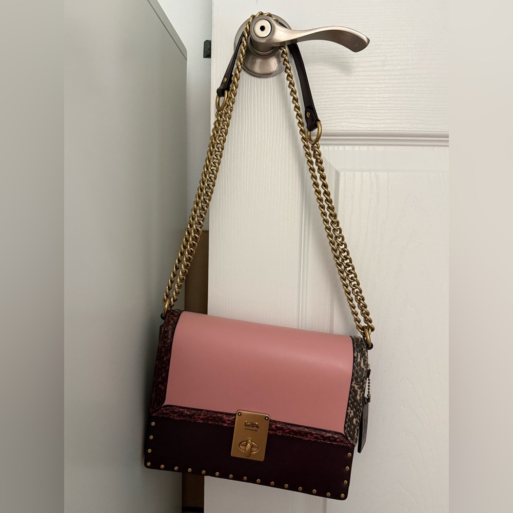 Coach Pink and Black Shoulder Bag with Gold Chain